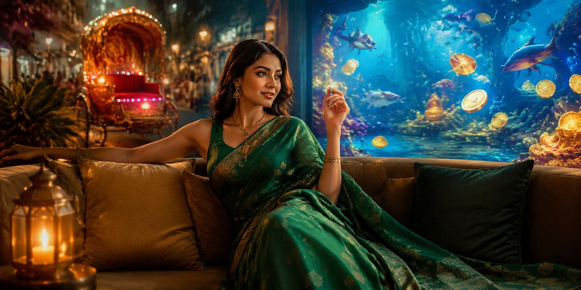 ঢাকায় শাড়ি পরিহিতা একজন খেলোয়াড় ফিশিং গেম বিশ্লেষণ দেখছেন