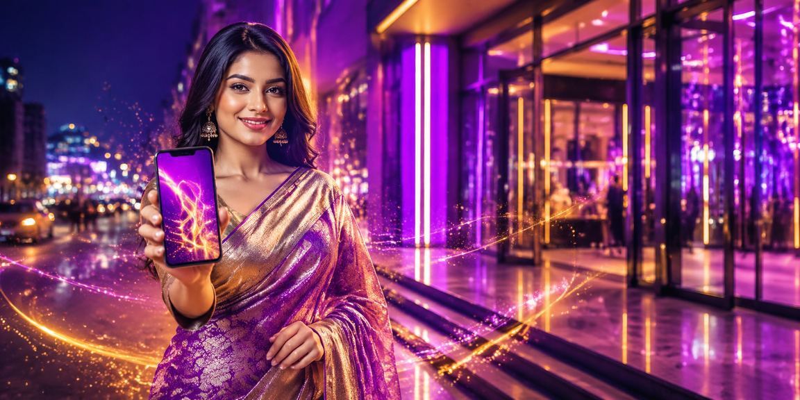 নারায়ণগঞ্জে শাড়ি পরিহিতা বাংলাদেশি মডেল মোবাইলে ডিপোজিট করছেন